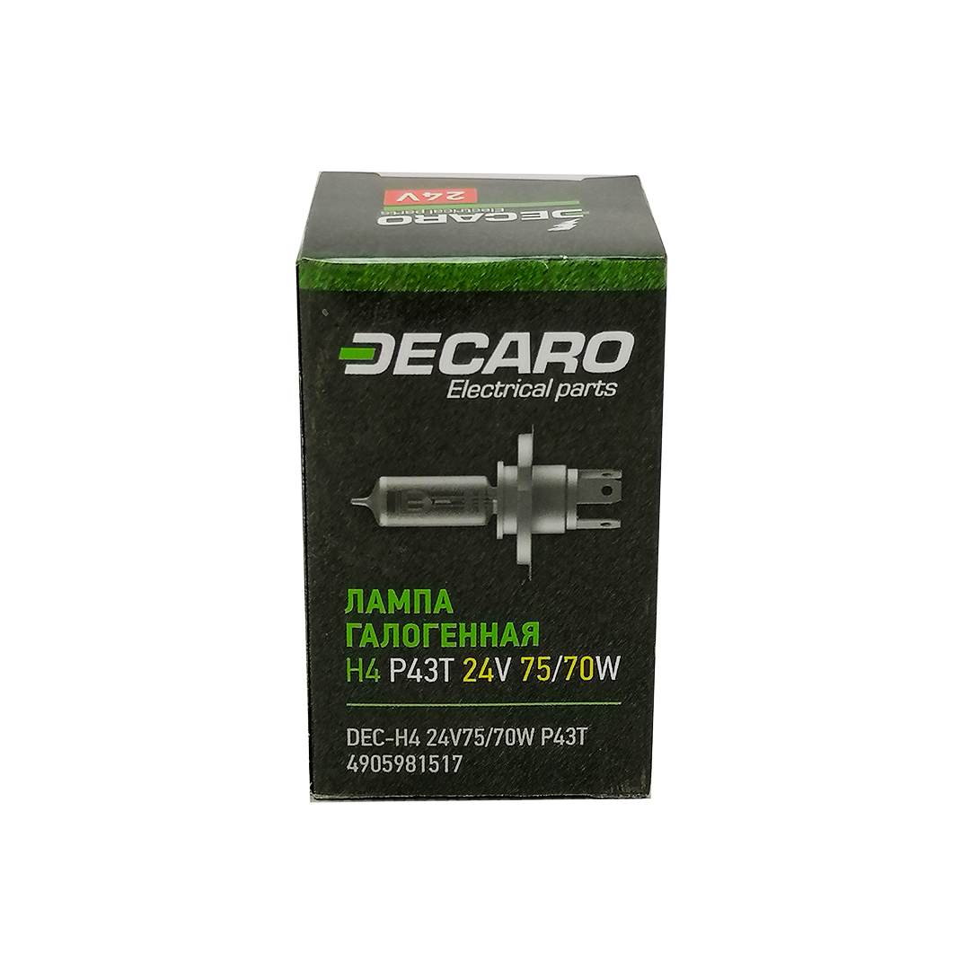 Лампа Н4 24V Р43 75 / 70W Decaro