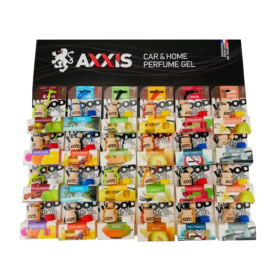 Освіжувач салону на дзеркало рідкий 5 мл (планшеті 24 шт) MIX (Мікс) Wood DUOS Axxis