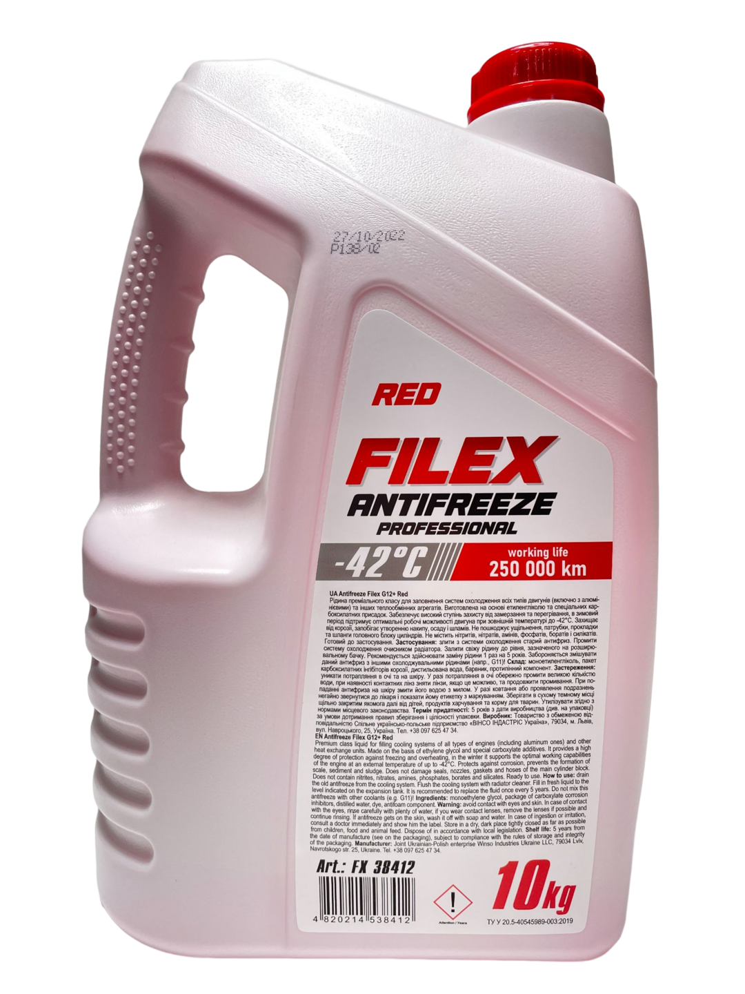 Тосол антифриз (охолоджуюча рідина) 10л червоний -42 G-12+ Filex