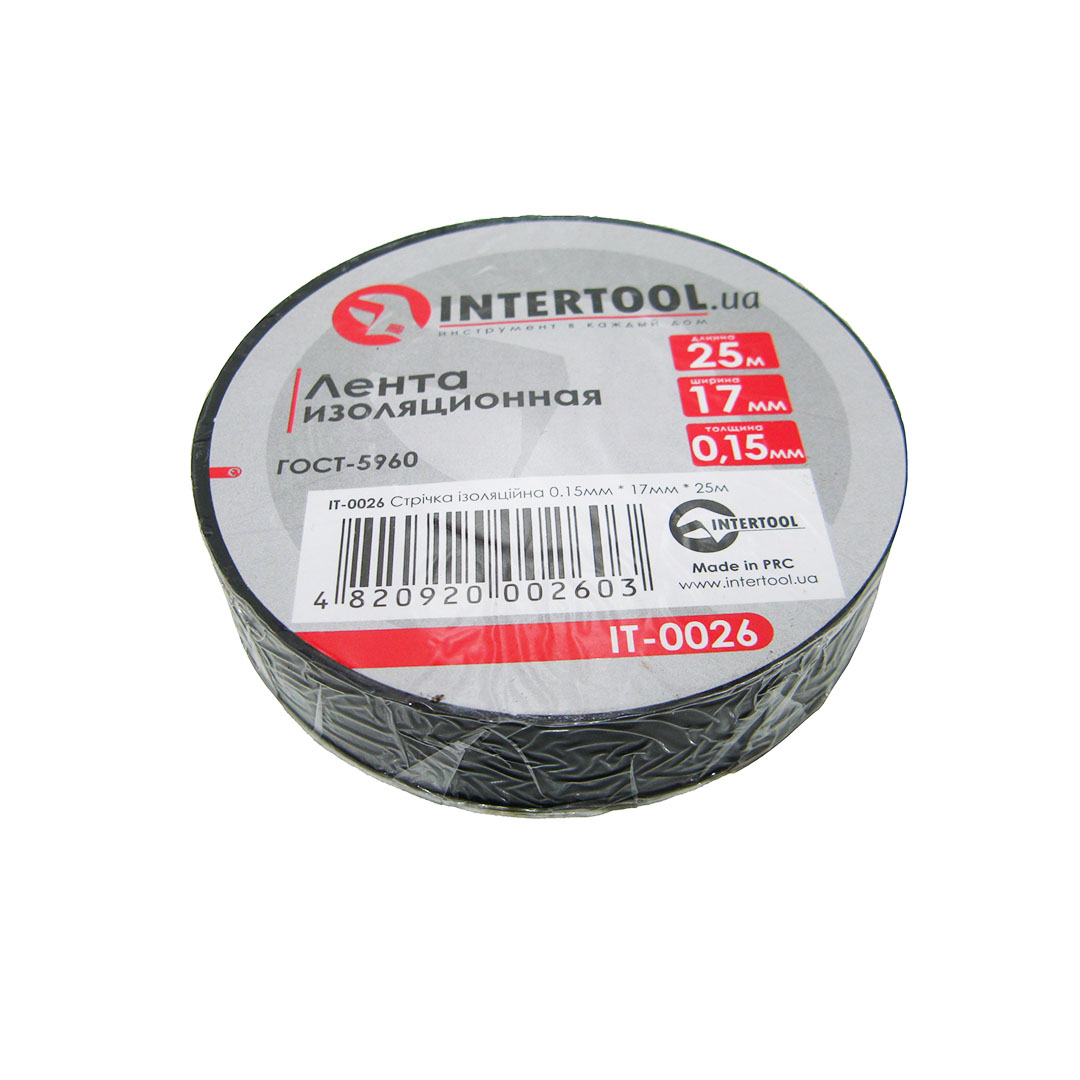 Ізолента 17 мм х 25 м чорна Intertool