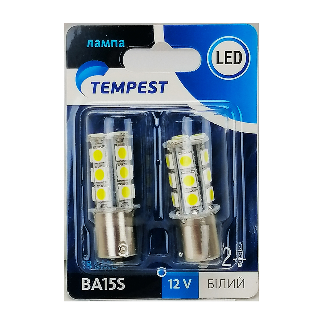 Лампа одноконтактна LED P21W 12V (компл. 2 шт) 18 діодів біла (кукурудза) Tempest